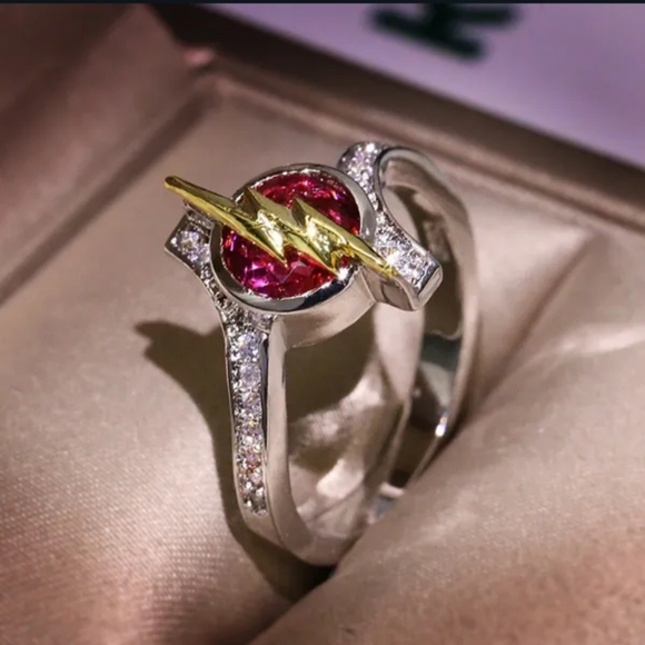 Flash Gordon Lightning Ring Novelty Engagement Promise Birthday Red Gold Silver - Picture 4 of 11